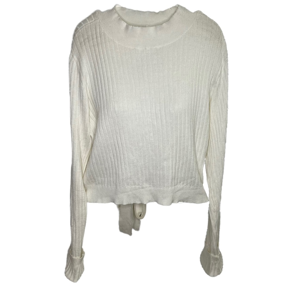 NEW Society 212 White Slanted Open back Long Sleeve Knit Sweater Tie Up Size XL